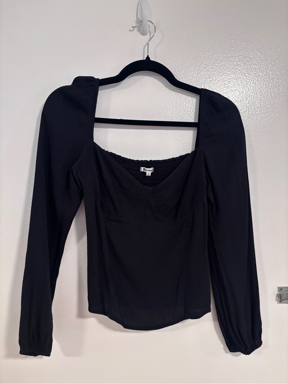 Reformation Black Reign Long Sleeve Square Neck Women’s Top Size  6